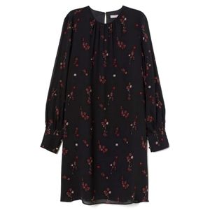 H&M Short Chiffon Dress. Black/Floral. Brand New